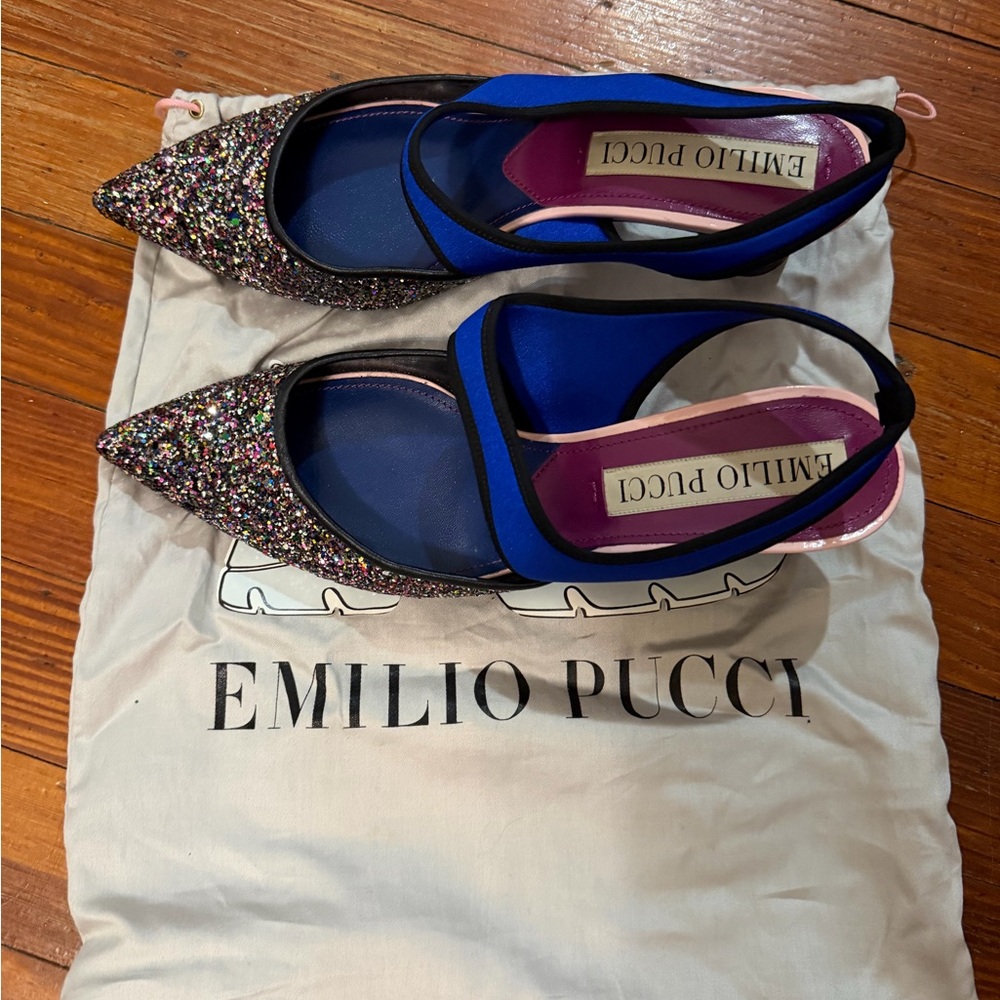 Authentic Emilio Pucci Glitter and Blue Slingback Heels size 38.5 - Picture 6 of 6